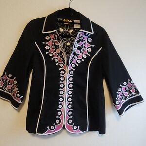 Bob Mackie Black Jacket with Pink and White Floral Design